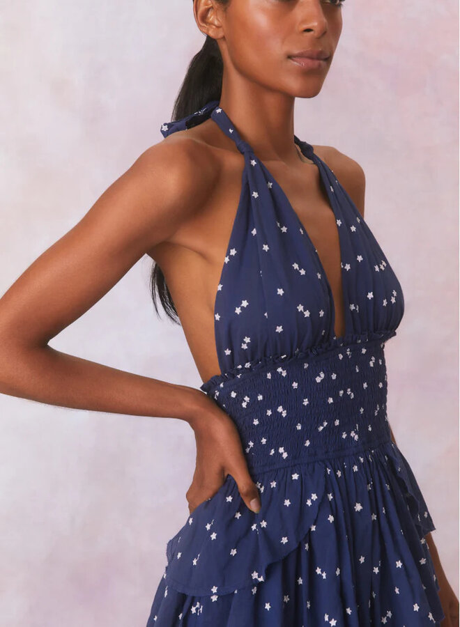 Love Shack Fancy- Deanna Halter Dress- Navy Nightfall
