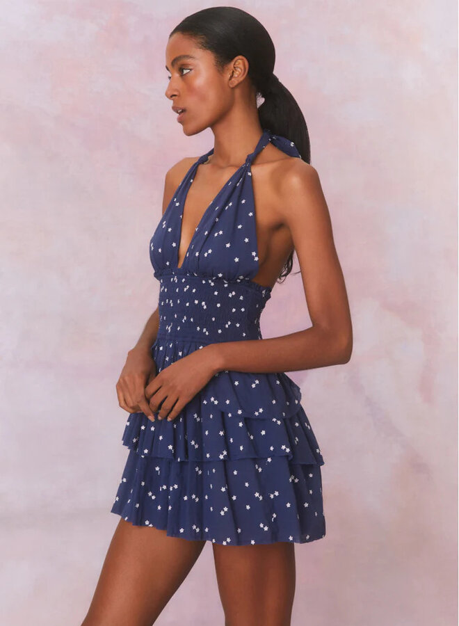 Love Shack Fancy- Deanna Halter Dress- Navy Nightfall