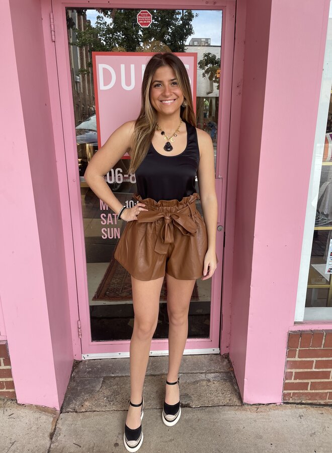 Karina Grimaldi- Juana Vegan Leather Shorts- Intense Rust