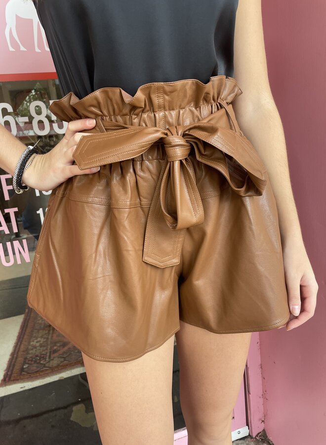 Karina Grimaldi- Juana Vegan Leather Shorts- Intense Rust