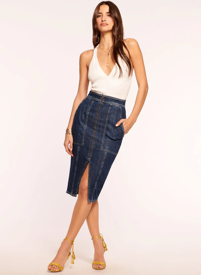 Ramy Brook- Marietta High-Waisted Denim Skirt- Dark Wash
