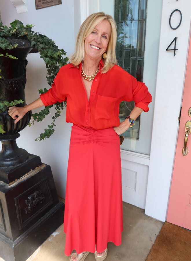 Maria Cher- Vera Harlee Midi Skirt- Red