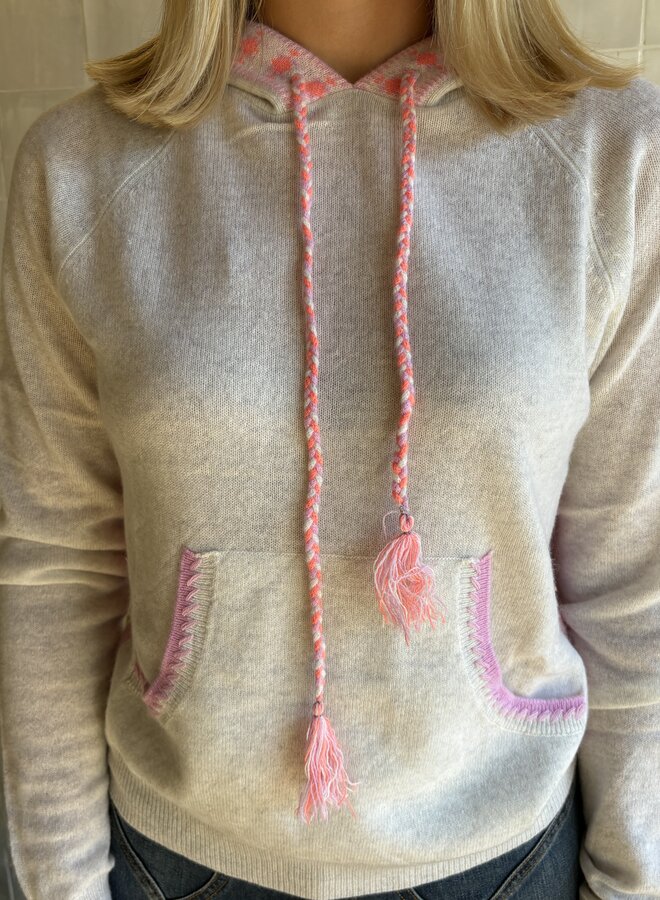 Brodie Cashmere- Georgie Geo Trim Hoodie- Haze