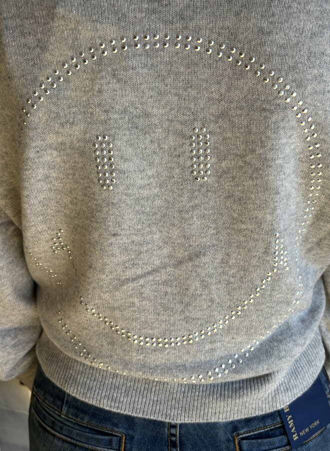 Brodie Cashmere- Glitz Smiley V Neck- Super Grey