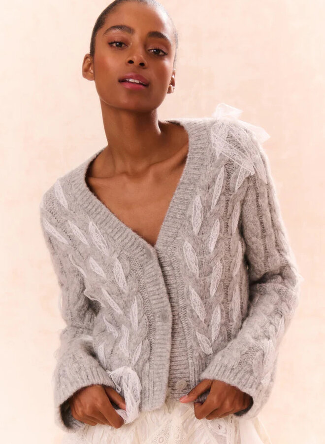 Love Shack Fancy- Louella Cardigan- Silver Mist