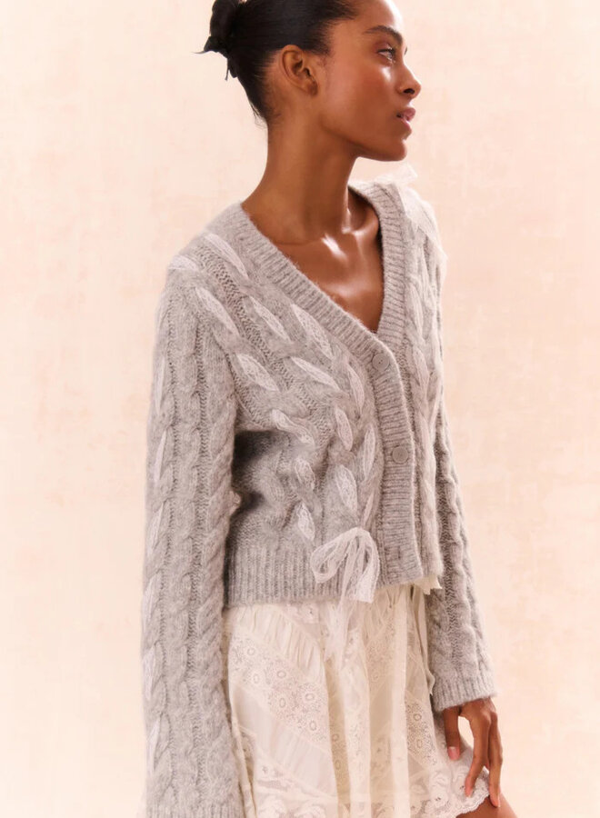 Love Shack Fancy- Louella Cardigan- Silver Mist