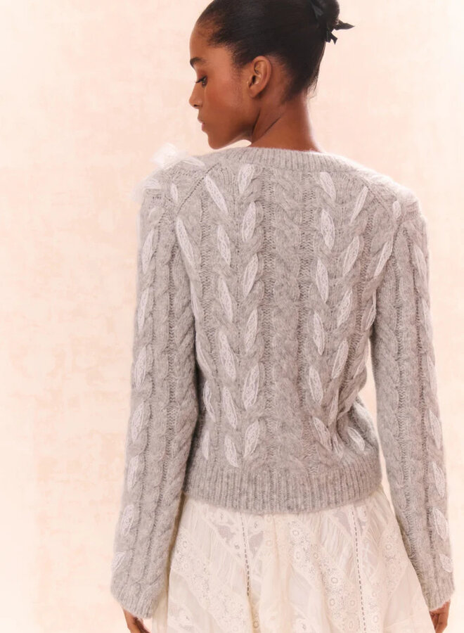 Love Shack Fancy- Louella Cardigan- Silver Mist