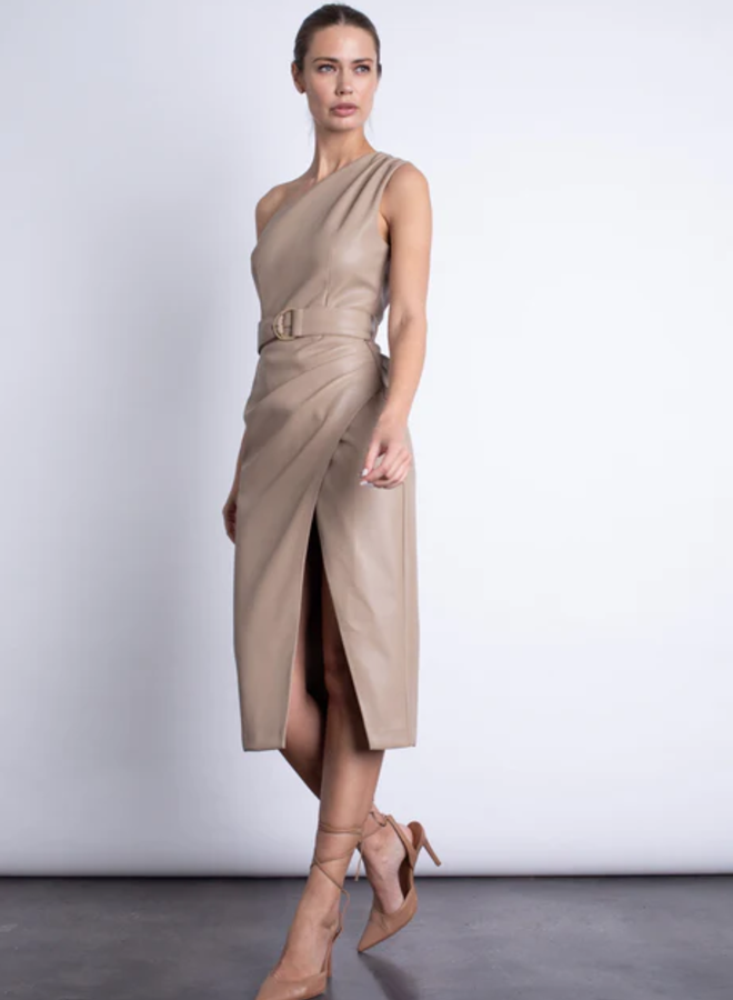 Karina Grimaldi- Candelaria Midi Vegan Leather Dress- Blush