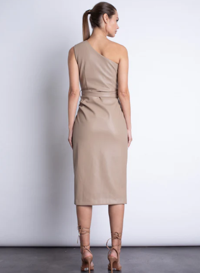 Karina Grimaldi- Candelaria Midi Vegan Leather Dress- Blush