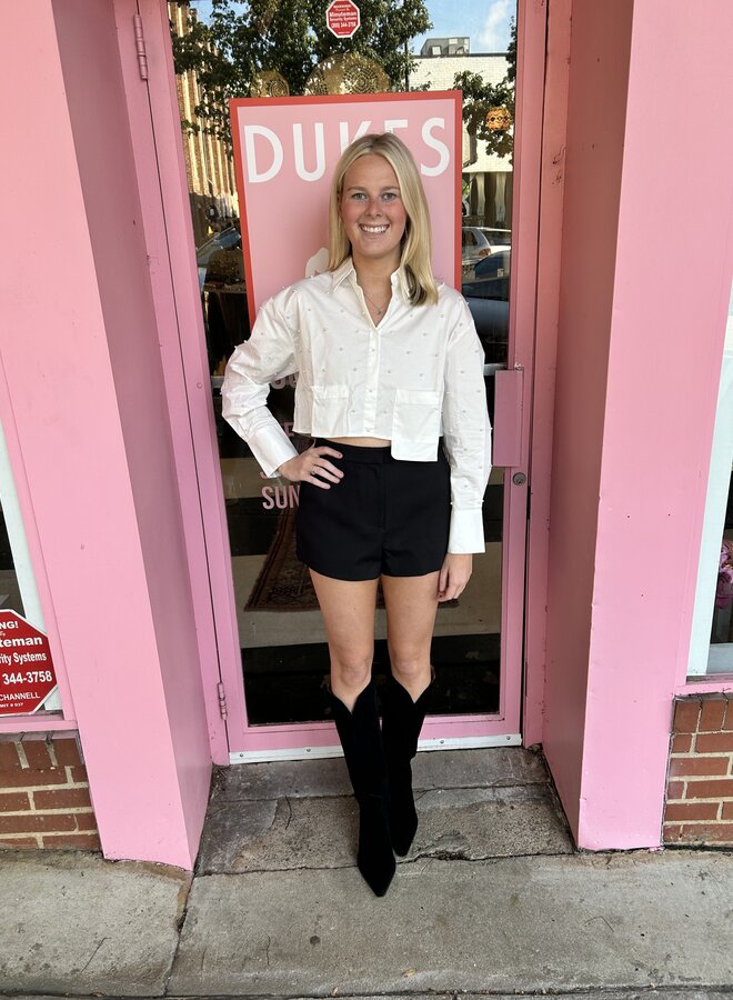 CHRLDR- Laura Pearl Asymmetrical Pocket  Shirt- White