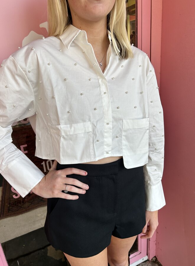 CHRLDR- Laura Pearl Asymmetrical Pocket  Shirt- White