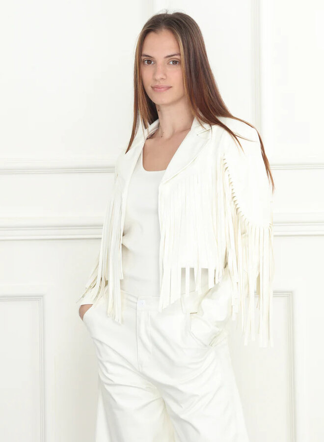 Zero Degrees Celsius- Fringe Vegan Leather Jacket- Ivory