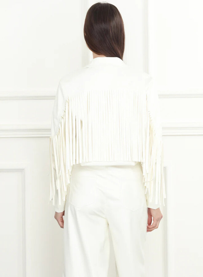 Zero Degrees Celsius- Fringe Vegan Leather Jacket- Ivory