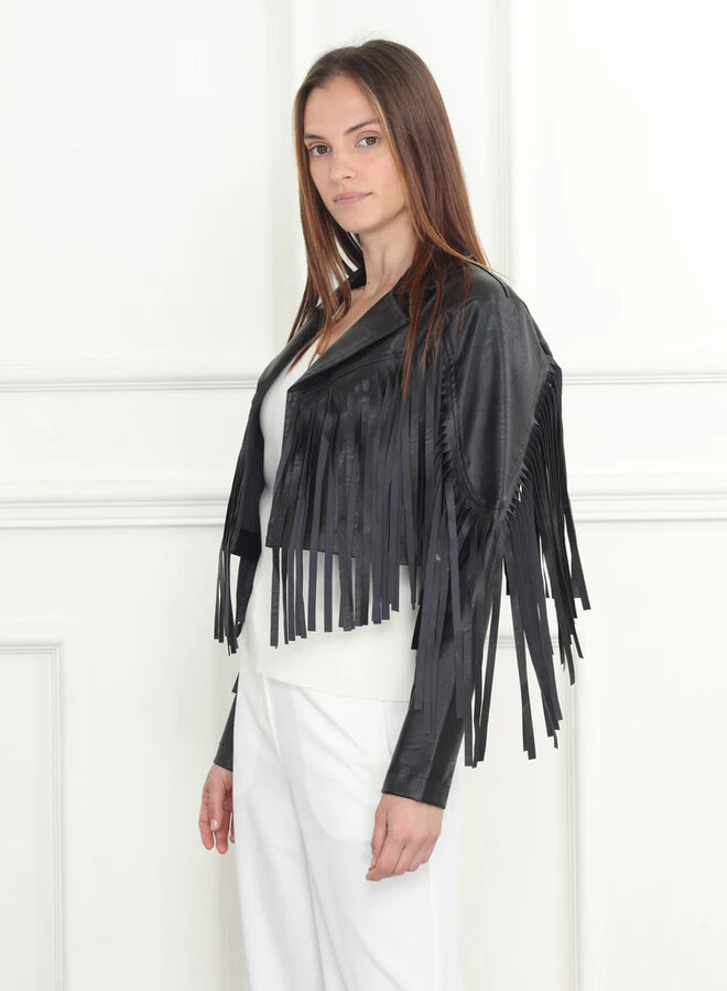 Zero Degrees Celsius- Fringe Vegan Leather Jacket- Black