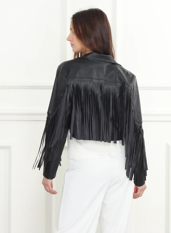 Zero Degrees Celsius- Fringe Vegan Leather Jacket- Black