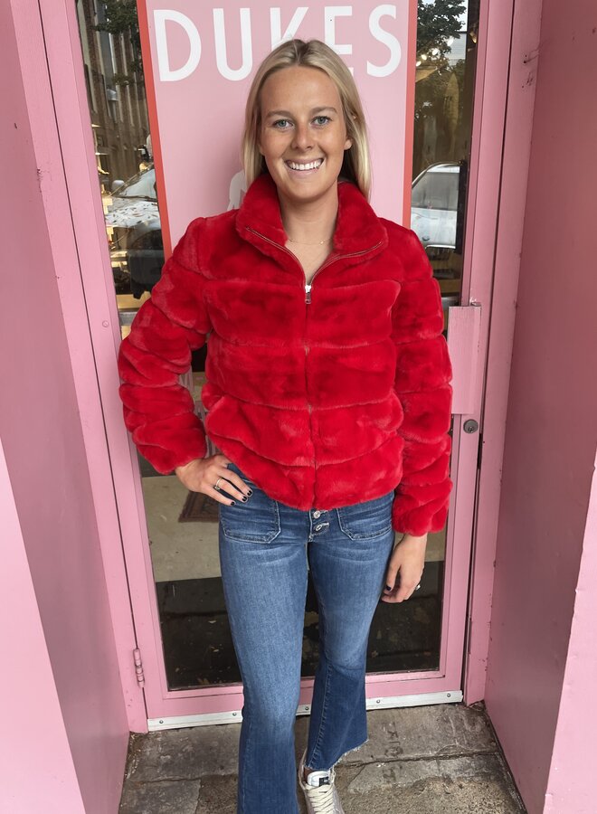 Love Token- Alex Faux Fur Jacket- Red