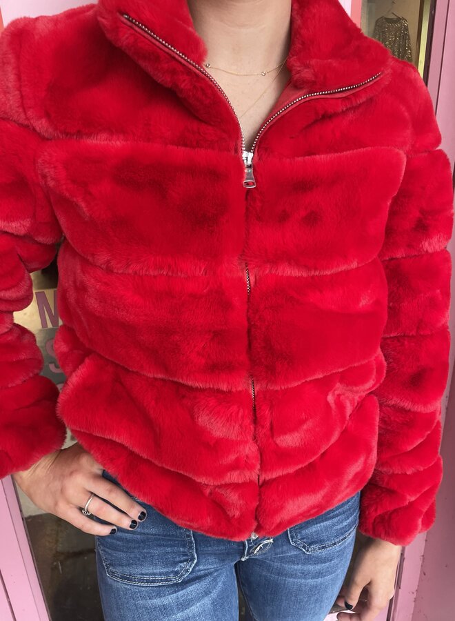 Love Token- Alex Faux Fur Jacket- Red
