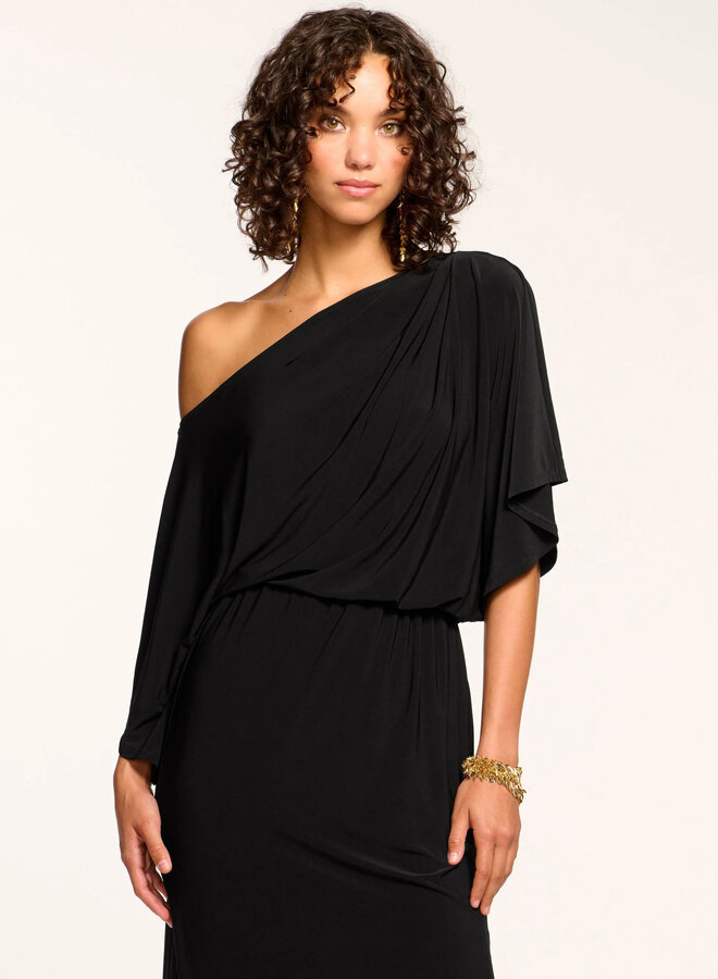 Ramy Brook- Carlina Off-The-Shoulder Jersey Midi Dress- Black