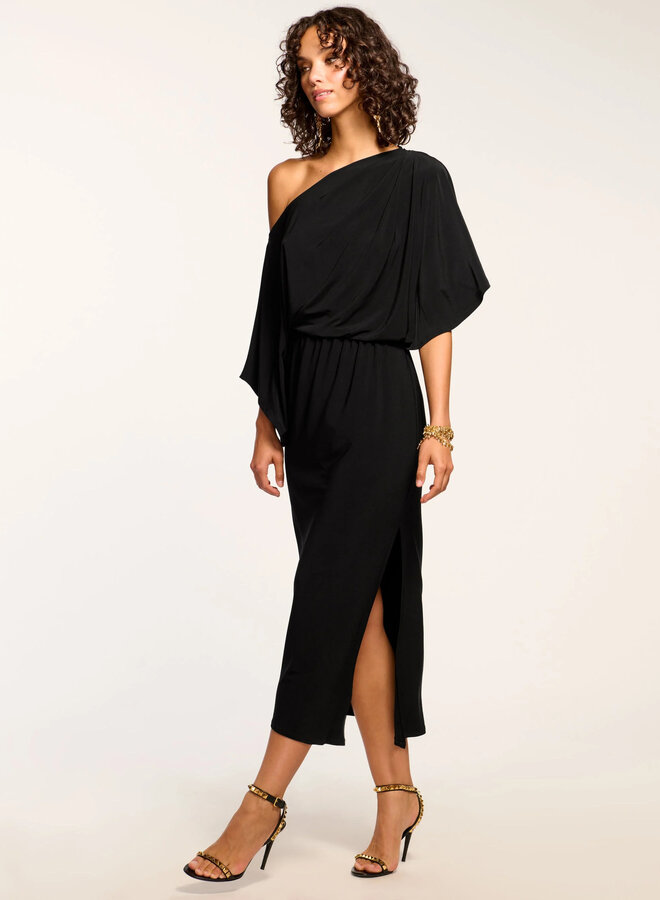 Ramy Brook- Carlina Off-The-Shoulder Jersey Midi Dress- Black
