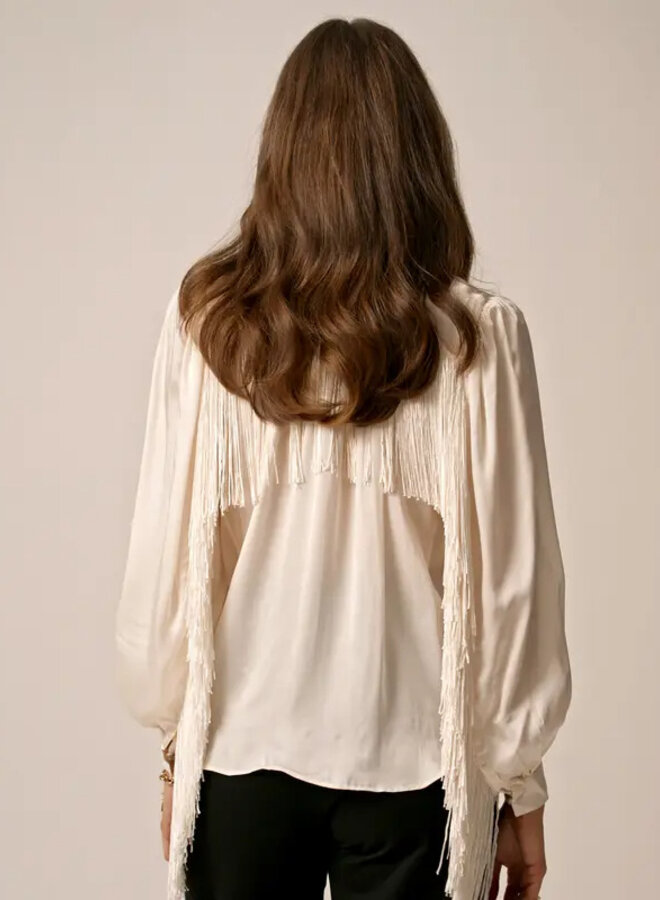 by TiMo- Satin Fringe Blouse- Vintage White