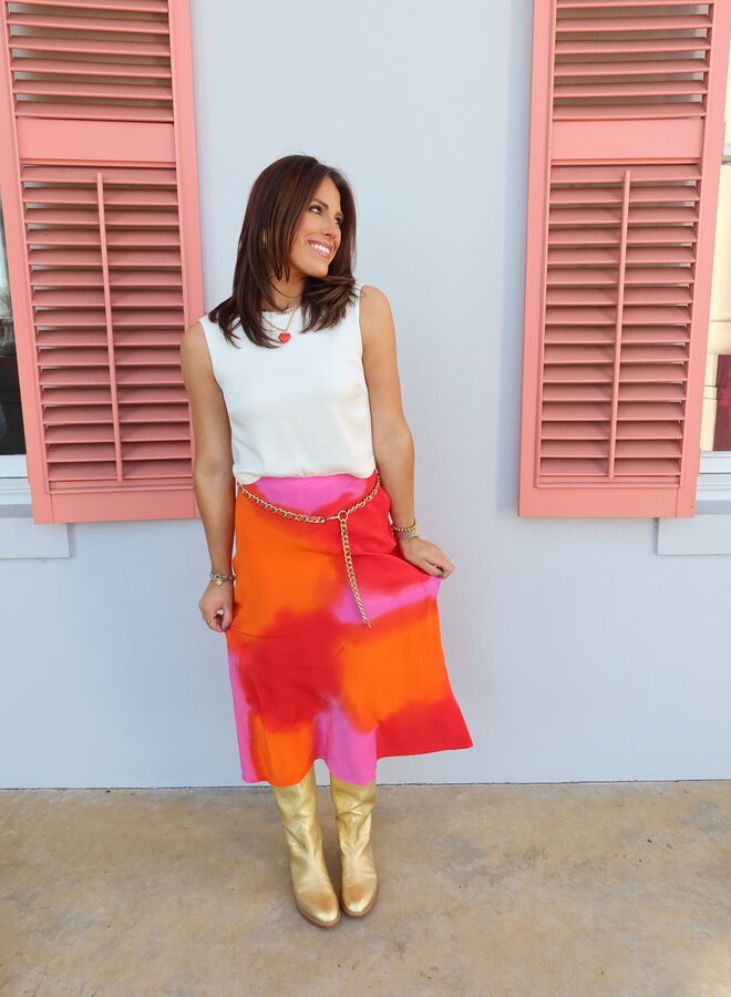 Gary Bigeni- Tash Bias Skirt- Hand Painted Red