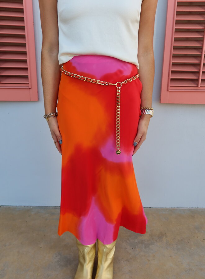 Gary Bigeni- Tash Bias Skirt- Hand Painted Red