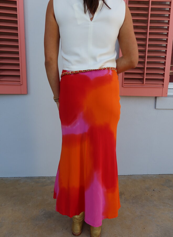 Gary Bigeni- Tash Bias Skirt- Hand Painted Red