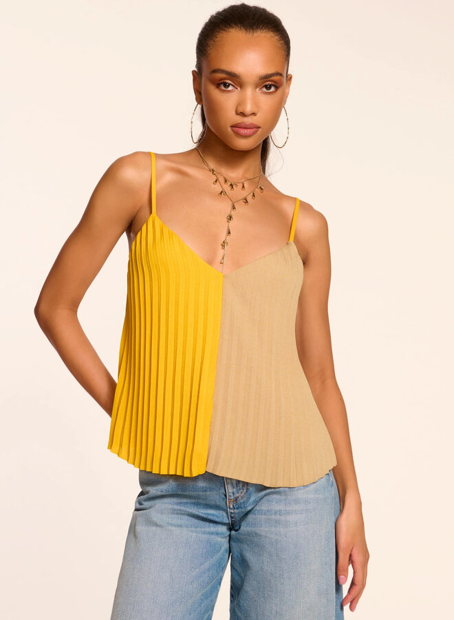 Ramy Brook- Eda Colorblock Pleated Tank Top- Daisy Colorblock