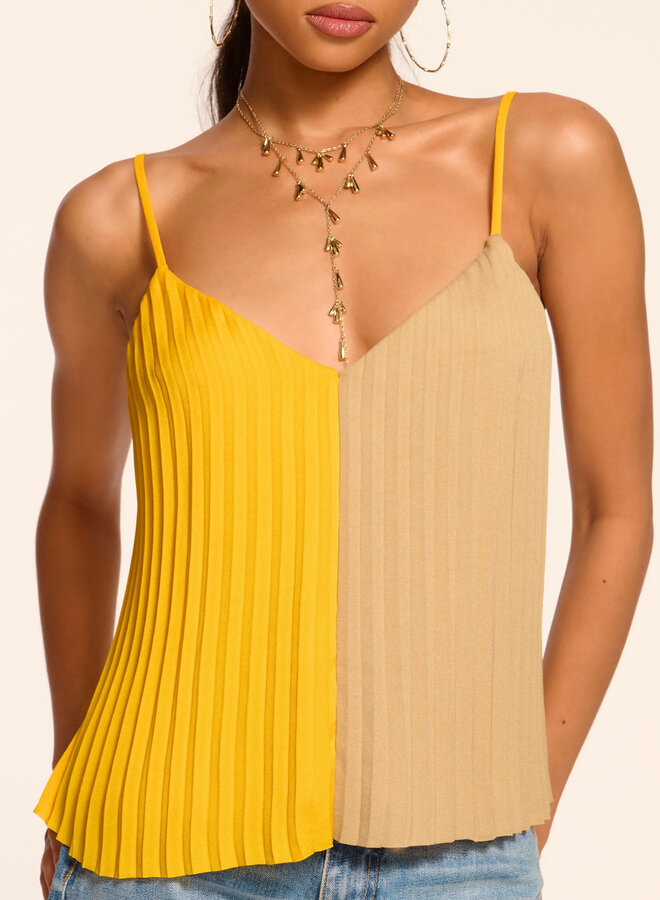 Ramy Brook- Eda Colorblock Pleated Tank Top- Daisy Colorblock