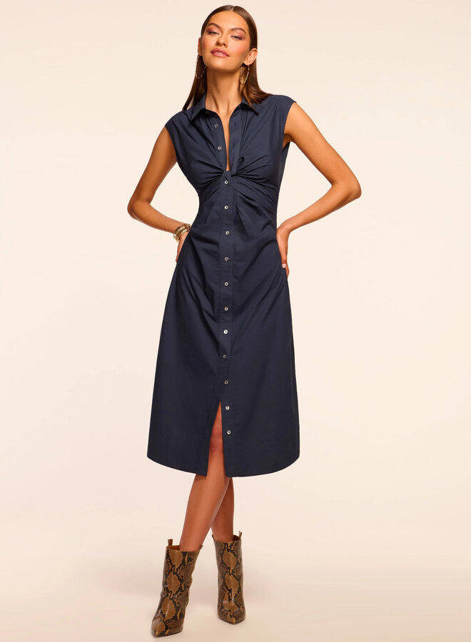Ramy Brook- Mihal Cotton Poplin Midi Dress- Navy