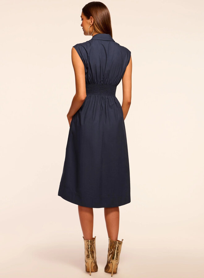 Ramy Brook- Mihal Cotton Poplin Midi Dress- Navy