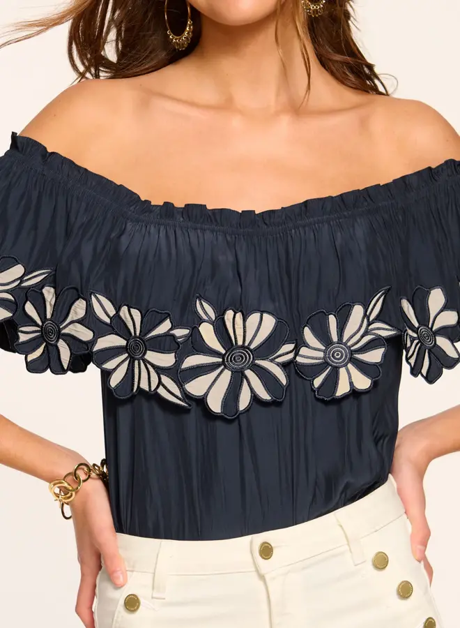 Ramy Brook- Terri Embellished Off-The-Shoulder Top- Navy