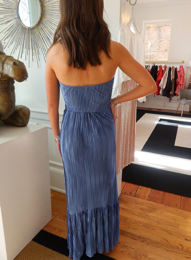 Ramy Brook- Devyani Pleated Knit Strapless Maxi Dress- Ribbon Blue Pleated