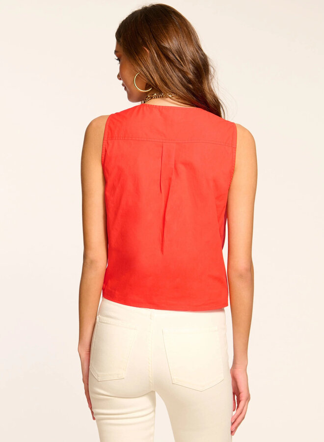 Ramy Brook- Svetlana V-Neck Cotton Poplin Tank Top- Bright Lily
