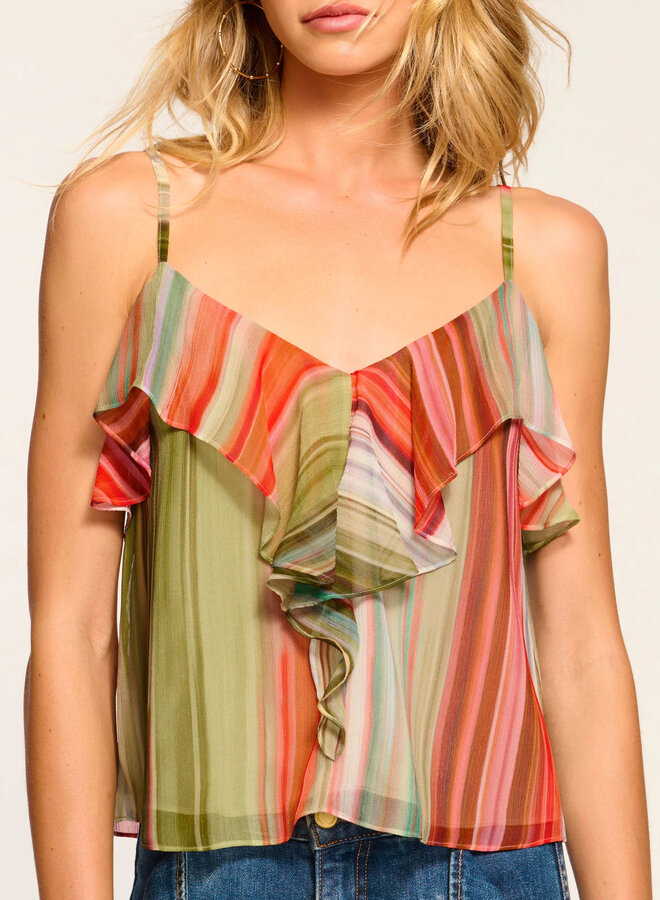 Ramy Brook- Keturah Silk Chiffon Tank Top- Mint Stripe