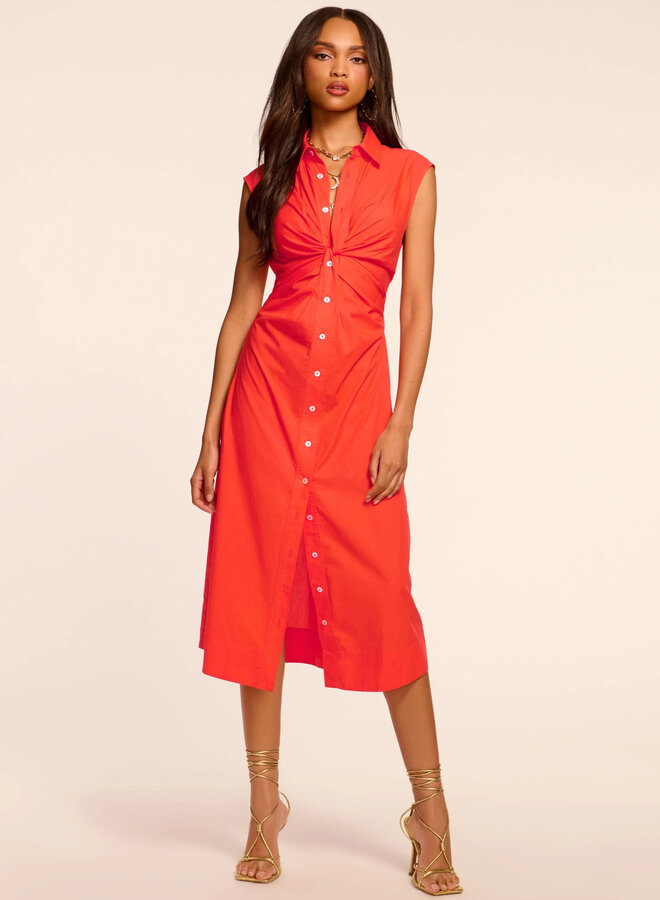 Ramy Brook- Mihal Cotton Poplin Midi Dress- Bright Lily