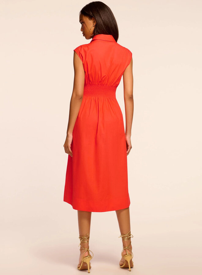Ramy Brook- Mihal Cotton Poplin Midi Dress- Bright Lily
