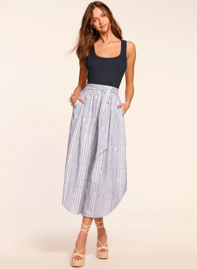 Ramy Brook- Aralyn Poplin Combo Sleeveless Midi Dress- Navy Patchwork