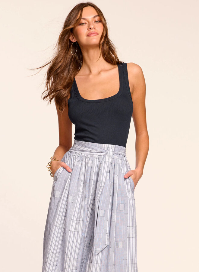 Ramy Brook- Aralyn Poplin Combo Sleeveless Midi Dress- Navy Patchwork