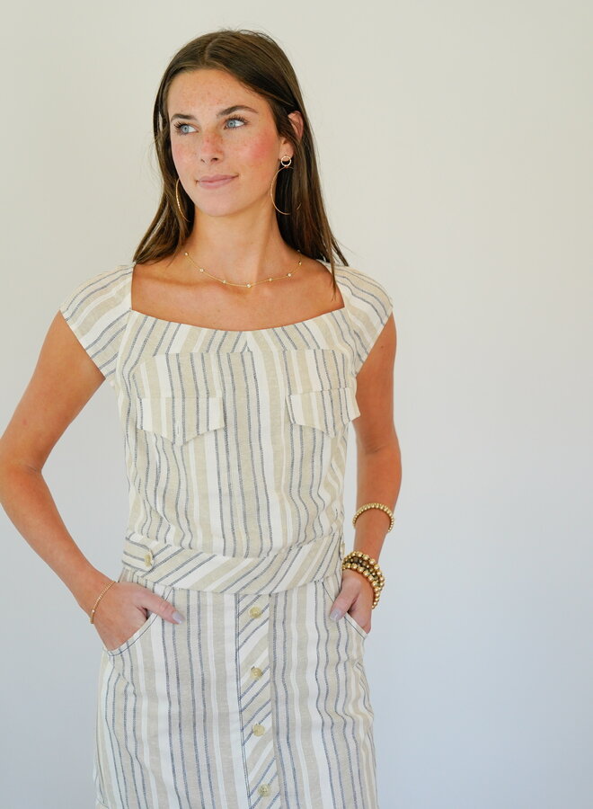 Shug- Whitley Top- Beige/Navy Stripe
