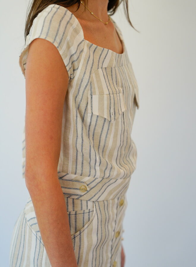 Shug- Everley Skirt- Beige/Navy Stripe