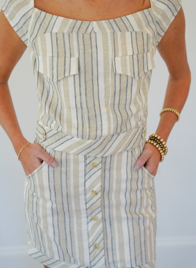 Shug- Everley Skirt- Beige/Navy Stripe