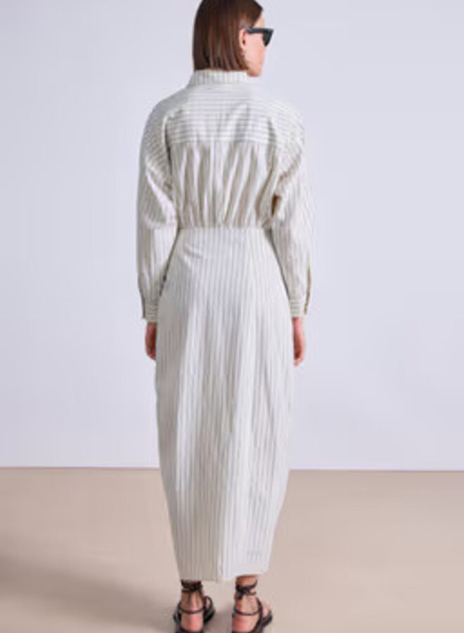 Apiece Apart- Alessandra Sarong Shirt Dress- Pina Stripes Cream & Navy