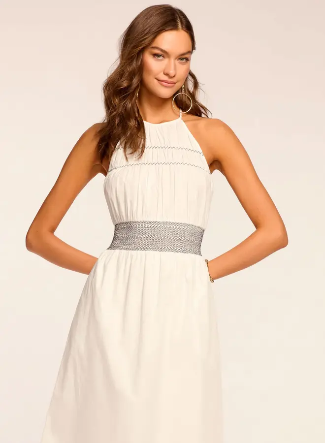 Ramy Brook- Melanie Smocked Cotton Poplin Midi Dress- White