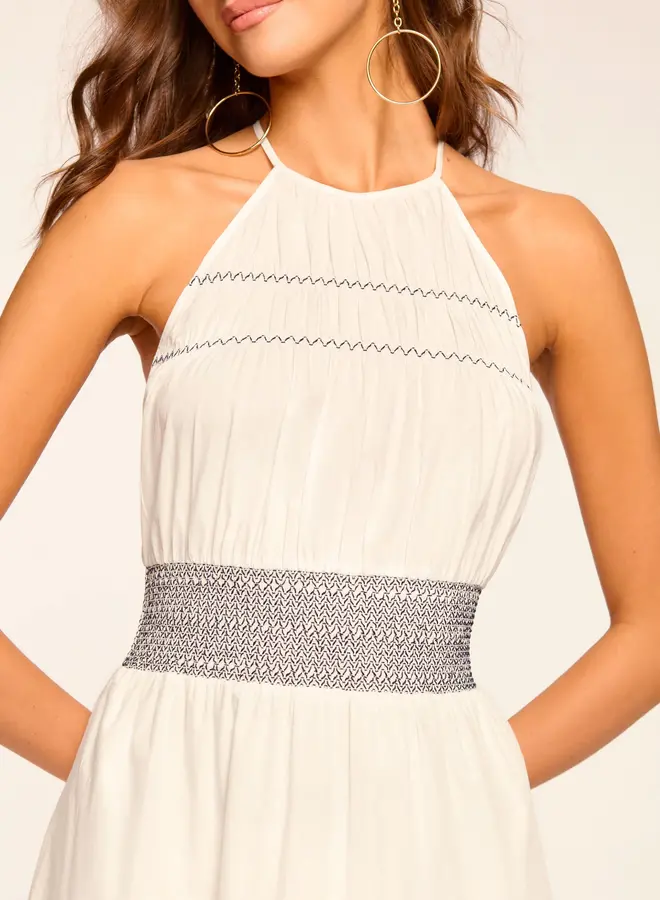 Ramy Brook- Melanie Smocked Cotton Poplin Midi Dress- White