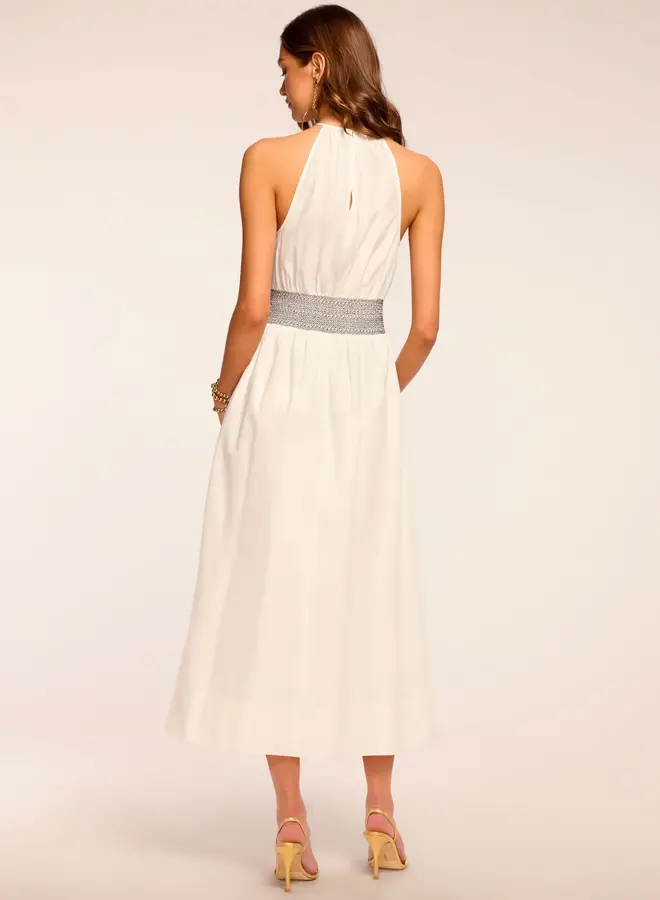 Ramy Brook- Melanie Smocked Cotton Poplin Midi Dress- White