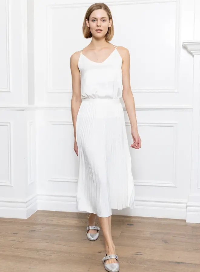 Zero Degrees Celsius- Rhinestone Pleated Skirt- Ivory