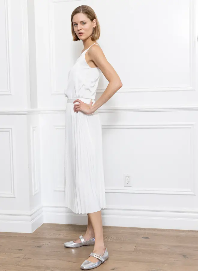 Zero Degrees Celsius- Rhinestone Pleated Skirt- Ivory