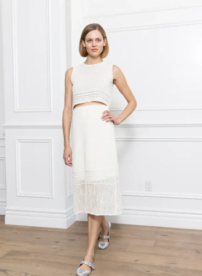 Zero Degrees Celsius- Knit Midi Skirt- Ivory