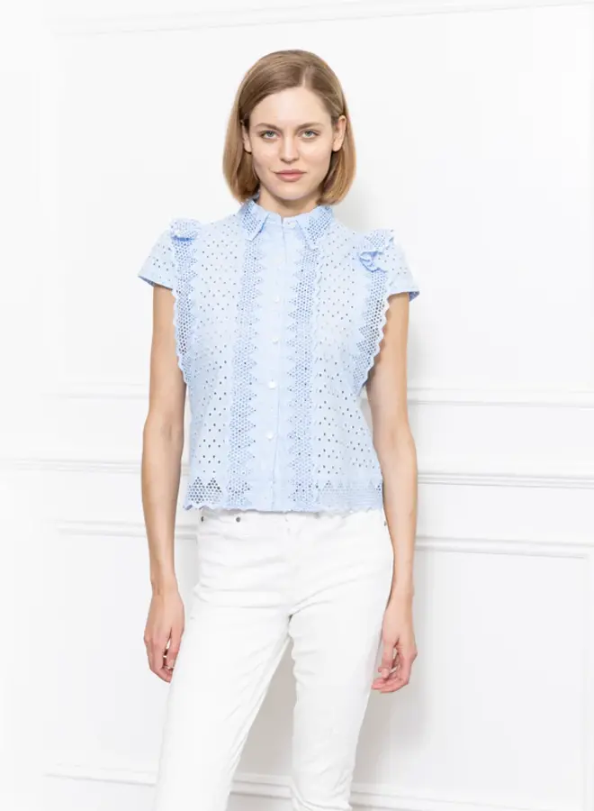 Zero Degrees Celsius- Lace Eyelet Blouse- Blue Combo